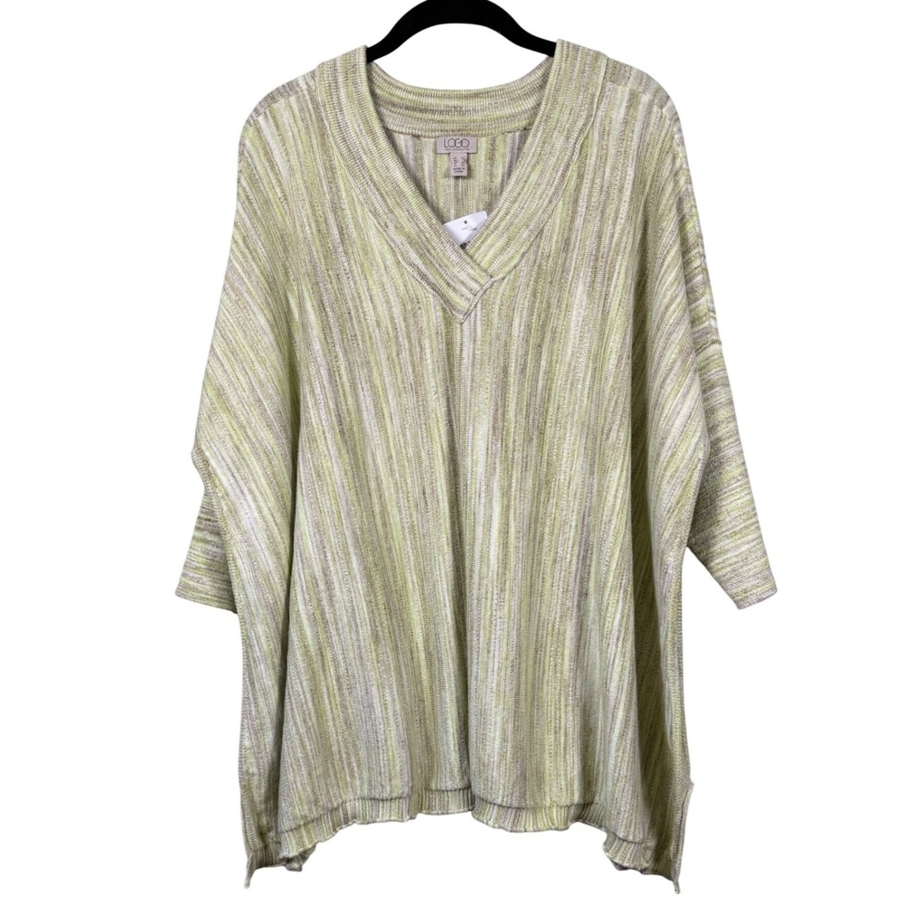 NWT LOGO by Lori Goldstein Dolman Sleeve V-Neck Shirt Oversized Sun Lime Size L